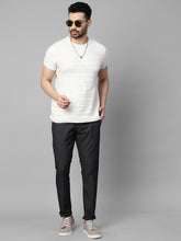 Genips Men's Navy Cotton Stretch Caribbean Slim Fit Self Design Trousers